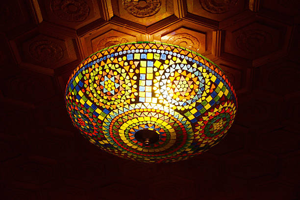 istock Light from luxury lamp ceiling in the hotel room. 2222436945