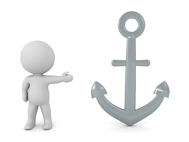 3D Character showing an anchor. 3D Rendering isolated on white.