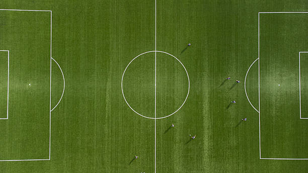 istock Aerial view from zenith/nadir angle down of a soccer 2222452803
