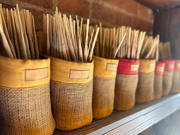 istock Rustic display of essential scented sticks in organic woven bags 2222455721
