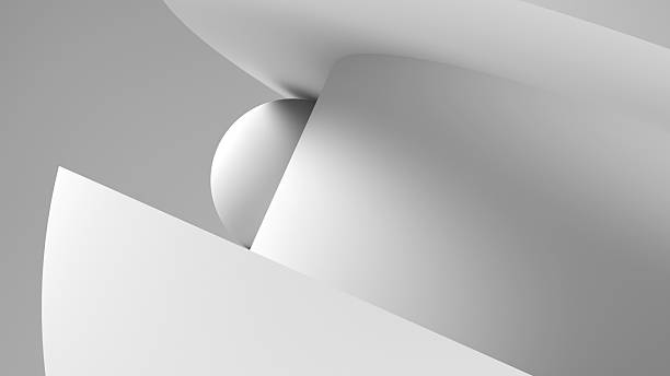 istock Minimalistic installation of geometric white shapes, including a sphere, 3d render 2222456018