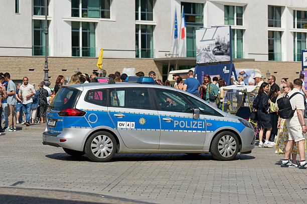 Berlin, Germany – May 01, 2025: Police presence on Pariser Platz in front of the Brandenburg Gate in Berlin