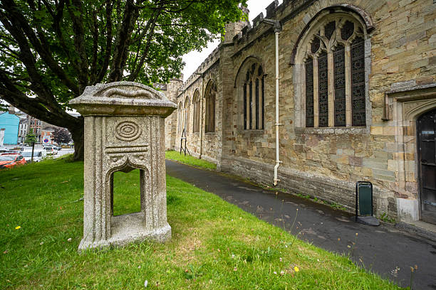 Ashford, Kent, United Kingdom - March 9, 2020: Entrance to St Mary the Virgin Church with gate, railings and signage