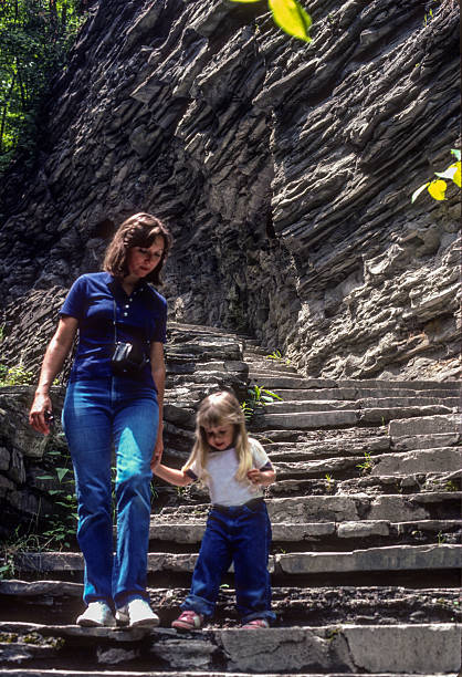 Watkins Glen SP - Mom & Daughter on Steps - 1985