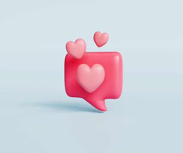 istock 3d pink heart shaped like icon with message bubble on blue background. 2222462074