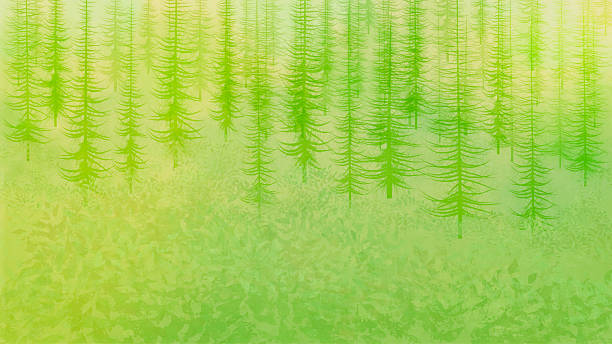 Abstract Forest and Meadow Watercolor Painting - Spring and Summer - copy space