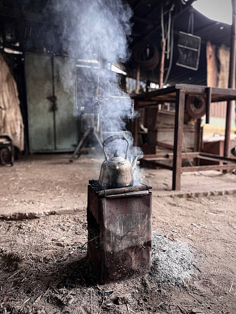 istock Teapot over fire dramatic rural winter photo. 2222474677