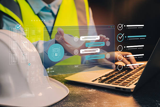 istock Ai chat bot. Digital Transformation in Construction Industry with AI Technology and Worker Collaboration on Laptop 2222477537