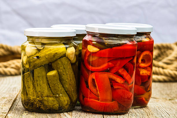 istock Canned veggies in vinegar. Pickled veggies 2222478036