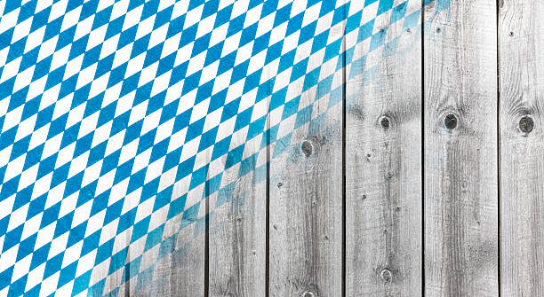 Beer Fest background with blue and white tablecloth and wood