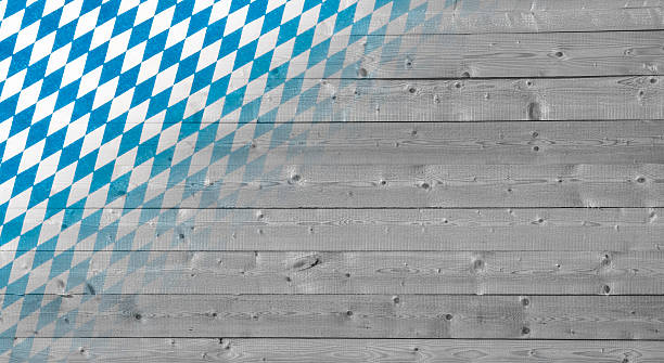 Beer Fest background with blue and white tablecloth and wood