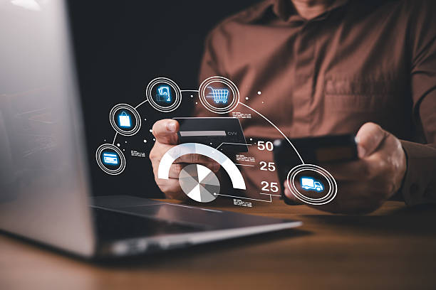 istock A person using a smartphone and holding a credit card conducts online shopping while monitoring credit score and payment transactions, with digital icons and analytics overlaying the scene. 2222482563