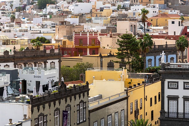 Las Palmas de Gran Canaria Canary islands Spain on November 21, 2024. Aerial views of the city from the top of the belfry of St Ana cathedral. Vegueta neighbourhood UNESCO heritage site.