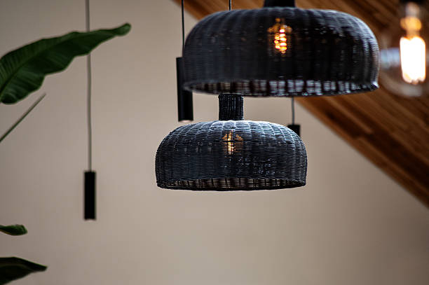istock Black woven pendant lights in cozy home interior 2222498228