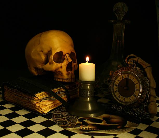 istock Dark chiaroscuro and vanitas - skull 2222504953