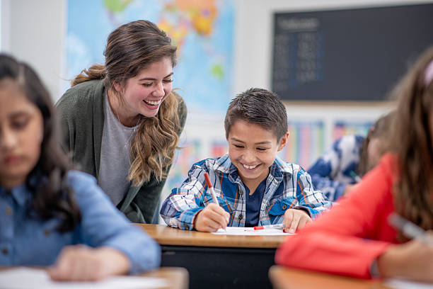 istock Teacher Helping Young Students in a Classroom Environment with Learning Activities 2222512256