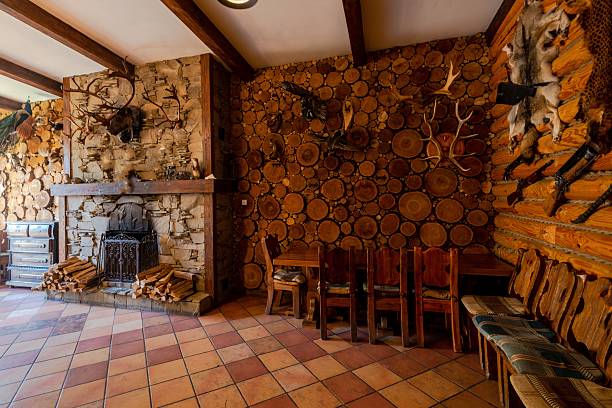 istock Inside view on restaurant, pub vintage wooden interior 2222534437