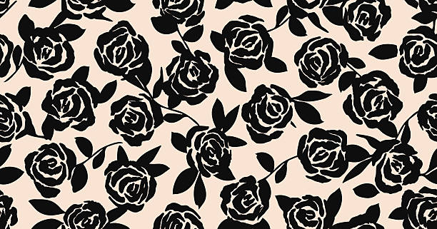 Hand drawn roses seamless pattern. Vintage flowers vector in black and white. Romantic floral background for fabric, textiles, wallpaper, wall art, packaging, cards, posters, banners and home decor.