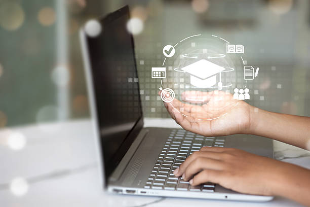 istock A finger touching a laptop keyboard with floating digital 2222545245