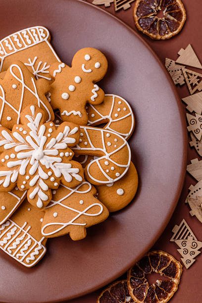 istock Christmas winter gingerbread, holiday biscuits on monochrome background 2222559051