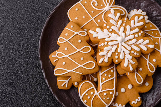 istock Christmas winter gingerbread, holiday biscuits on monochrome background 2222559089