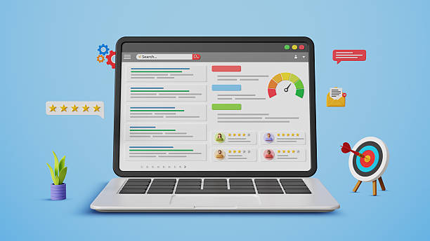 istock SEO ranking optimization, featured snippets, website SEO, web ranking, site rating, keyword target marketing. Optimized search engine results  page on a laptop. 3D illustration 2222569273