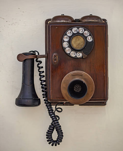 istock Old Antique Retro phone on a white wall... 2222575629