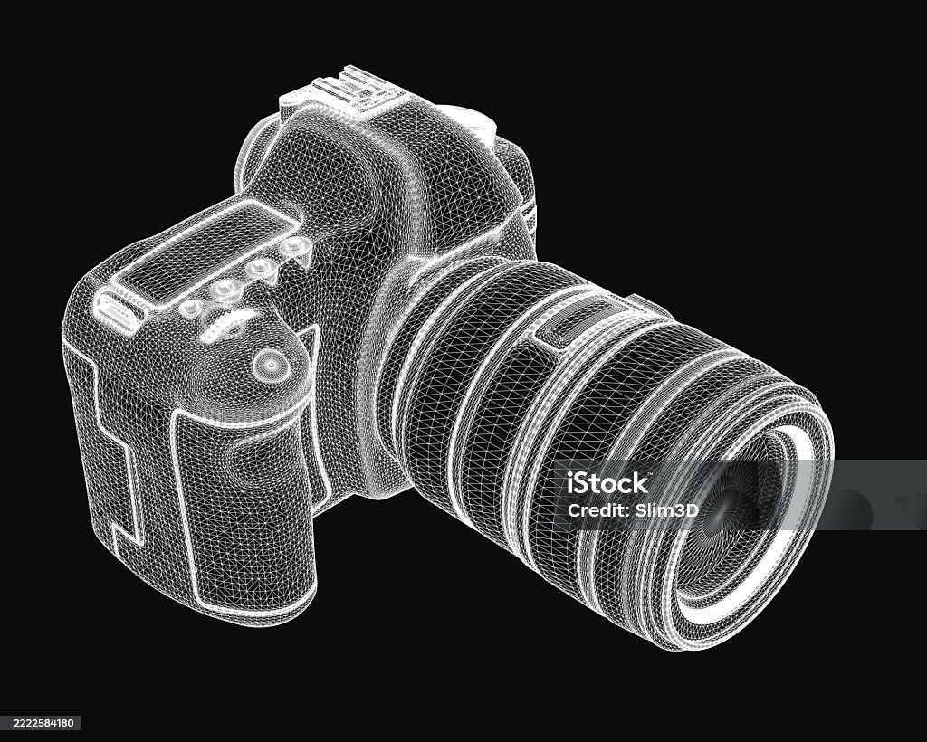 Slr Camera Design A 3d Wireframe Model Of A Digital Slr Camera Rendered Realistically On ...