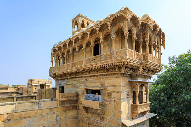Salim Singh Ki Haveli, also known as Moti Mahal, is famous for its distinctive architecture featuring a series of arched windows and balconies in Jaisalmer, Rajasthan.