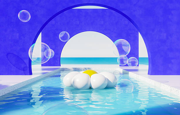 istock Summer swimming pool scene with colorful inflatable for product display. 3d rendering background 2222590966