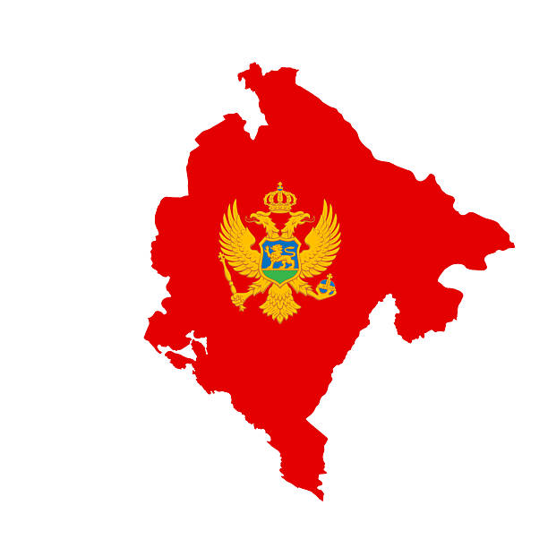 istock Map of Montenegrowith flag, sign silhouette. World Map Globe. Montenegrin national symbol in official colors. Template icon. Vector Illustration isolated on white background. Europe continent 2222593410