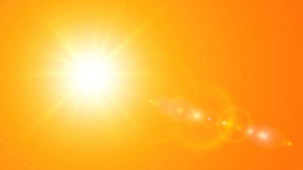 istock Sunny background, orange sun with lens flare, hot weather concept, summer background illustration. 2222593492