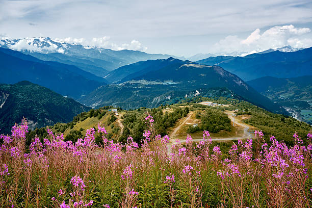 istock Mountain ranges on a sunny day at Georgia. Sky with clouds adn hills 2222595568