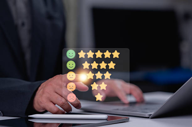 istock Customer Feedback Digital Star Rating On Business Laptop Tablet 2222607612