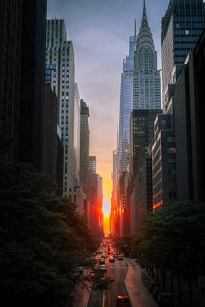 istock Looking Down 42nd Street at Sunset 2222613379