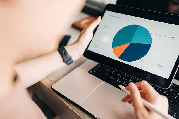 istock Businesswoman reviewing data visualization at cafe 2222615250