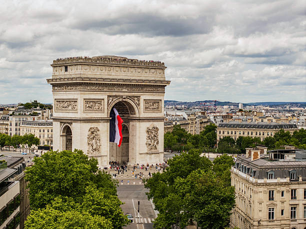 Drone photo of Arc de Triomphe, Paris.