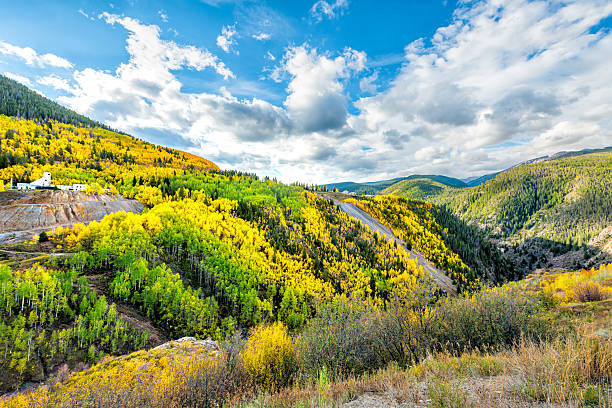 istock Gilman, Eagle county Colorado abandoned mining town for lead zinc silver in autumn fall foliage of aspen trees landscape mountains view 2222628685