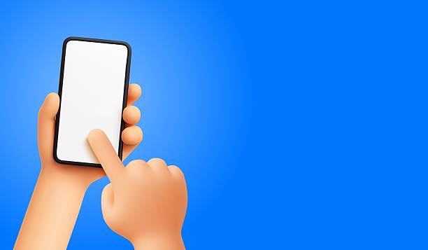 istock 3D hands holding smartphone. Hand touch, scroll and swipe phone screen with finger, cartoon soft render style mockup on blue. Vector concept for cellphone app, UX design 2222628714
