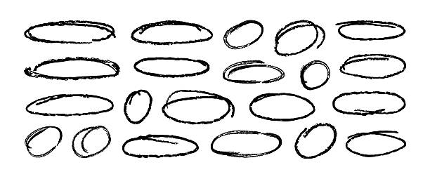 istock Oval marker frames. Rough hand drawn oval shapes in black ink with grunge texture sketchy style. Marker circles for highlighting, underlining, text emphasis, graphic design. Grunge doodle vector set 2222628786