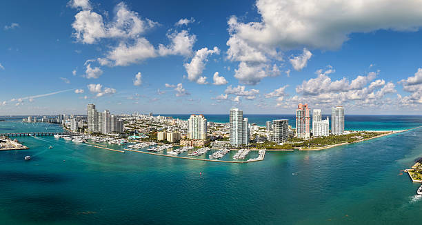 istock Iconic Miami coastline. Cloudy sky over Miami famous skyline. 2222640357