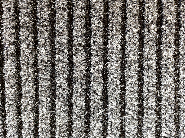 Textured Gray Carpet Mat with Black Stripes