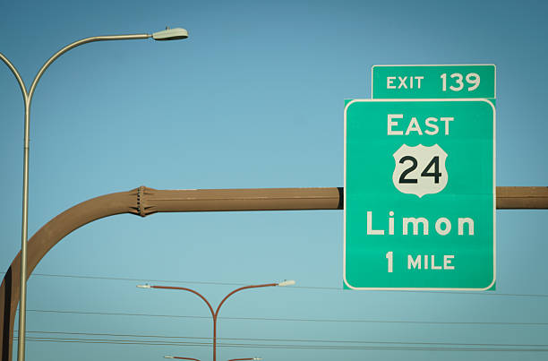 A highway sign leads towards Limon, Colorado, USA.
