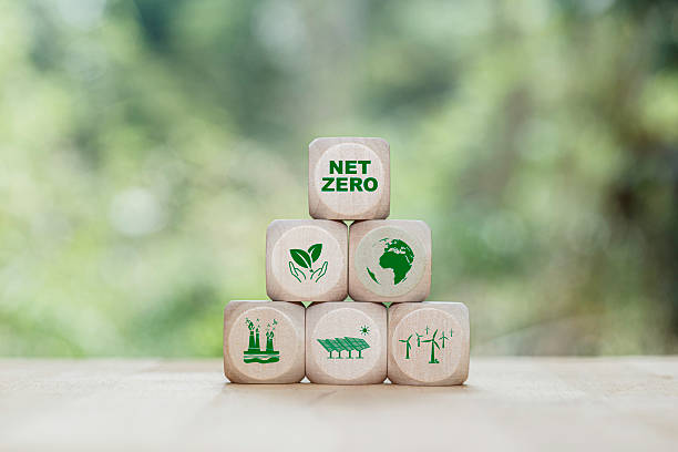 istock Net Zero Carbon Emission in wood box on green nature background, Innovation Inspiration Concept, Net zero emission Idea innovative carbon neutrality in 2050. 2222677103