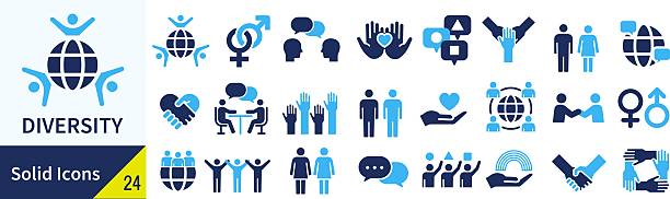 ilustraciones, imágenes clip art, dibujos animados e iconos de stock de conjunto de iconos de silueta de diversidad - género humano