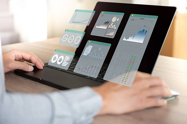 istock Business man work with digital data floating on screen, show concept business growth. 2222678982