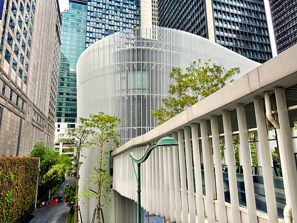 istock Architectural detail with trees from office building exterior 2222683797
