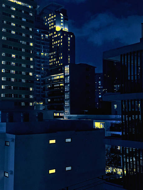 istock City view with tall buildings at night 2222684522