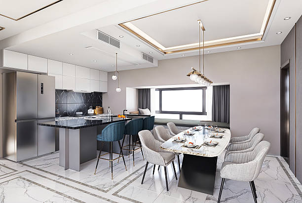 istock Modern Kitchen and Dining Room Interior Design. 3D illustration 2222692818