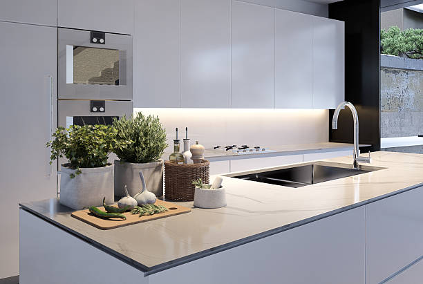 istock Modern Kitchen Design with Fresh Ingredients Displayed. 3D illustration 2222692834